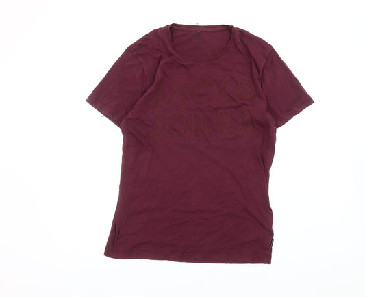 Jack & Jones Men’s Red Small Graphic Logo Crew Neck T-Shirt