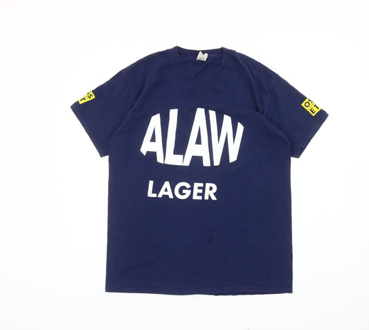 Fruit of the Loom Mens Blue L ALAW Lager Graphic T-Shirt Cotton