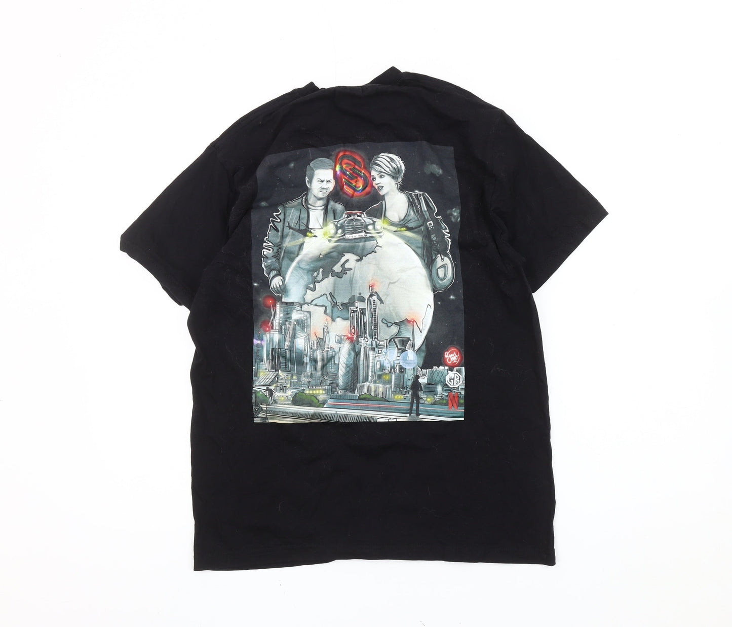 Russell Men’s Black Graphic Print T-Shirt Size S Short Sleeve Cotton