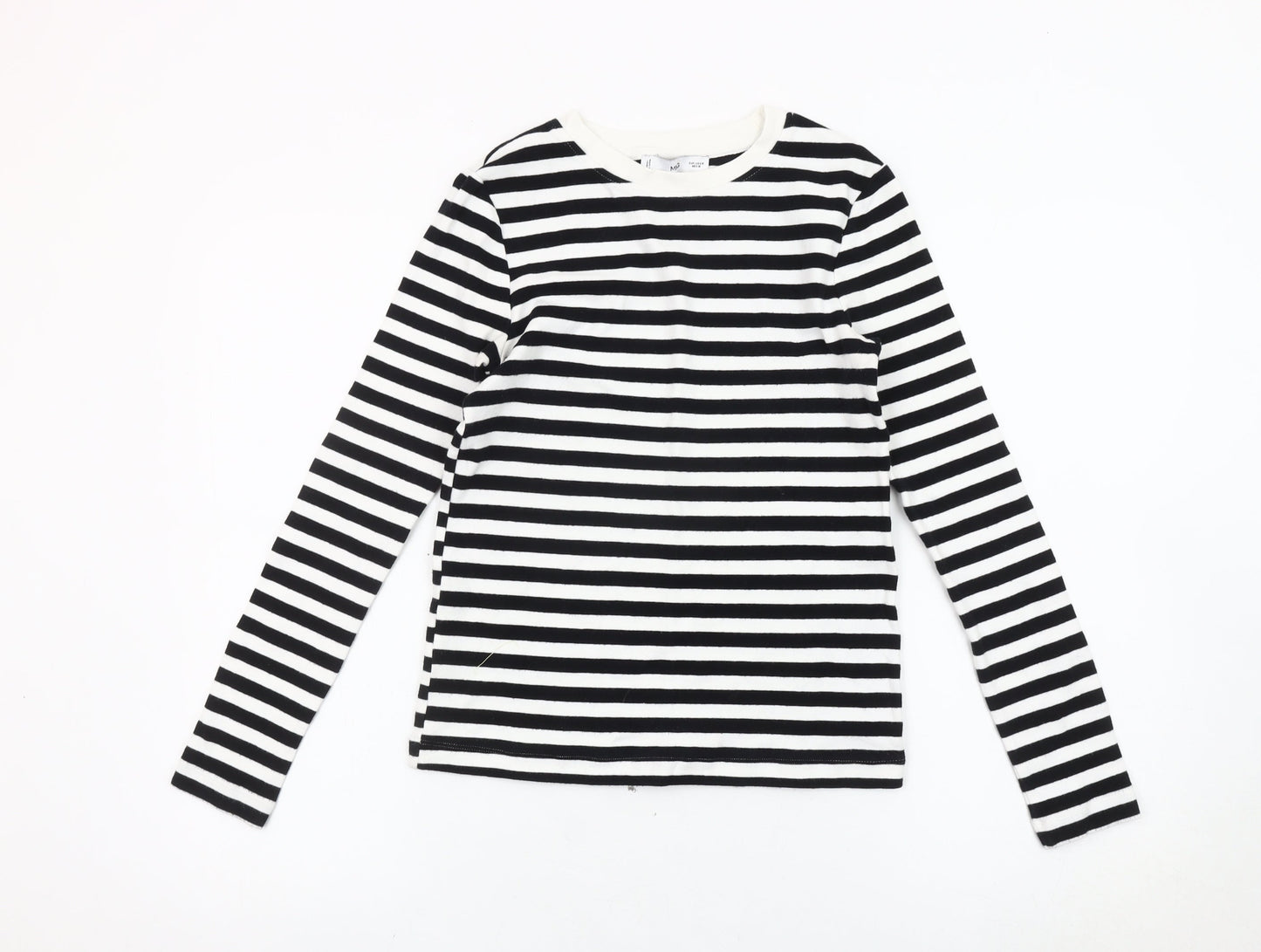 MNG Women's Black Striped Long Sleeve Cotton Top Size 12