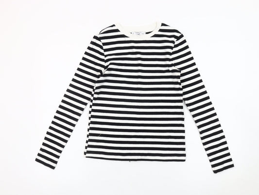 MNG Women's Black Striped Long Sleeve Cotton Top Size 12