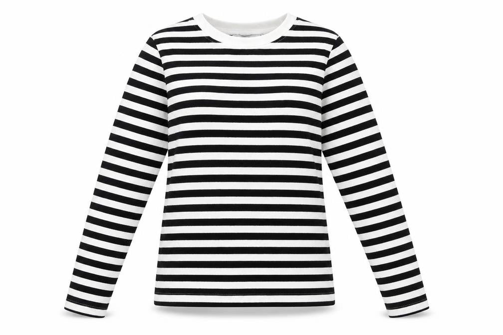 Mango Women's Black Striped Long Sleeve Cotton Top Size 12