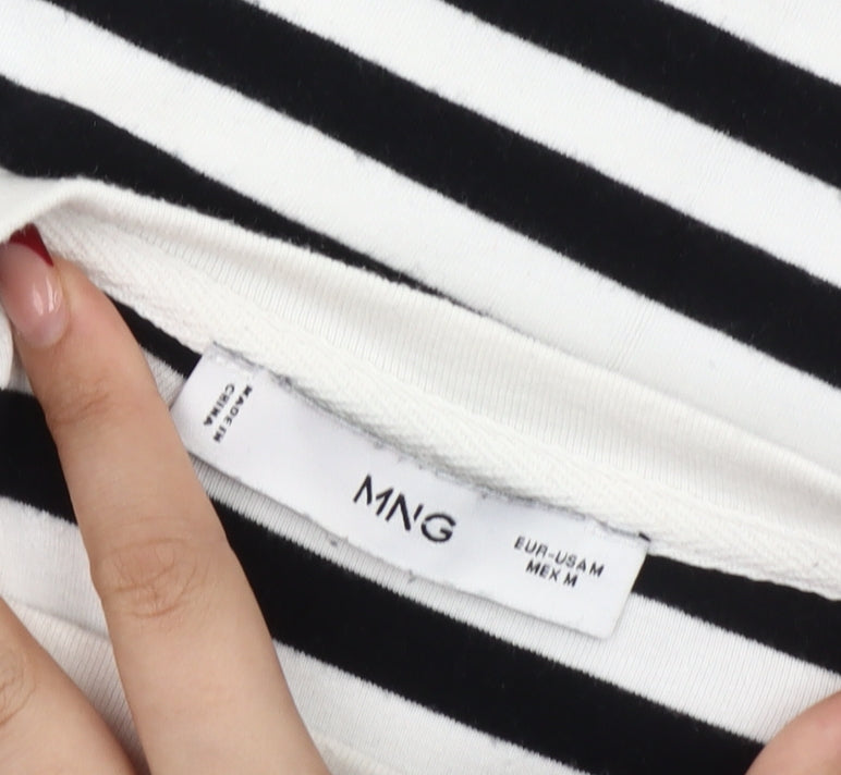 MNG Women's Black Striped Long Sleeve Cotton Top Size 12