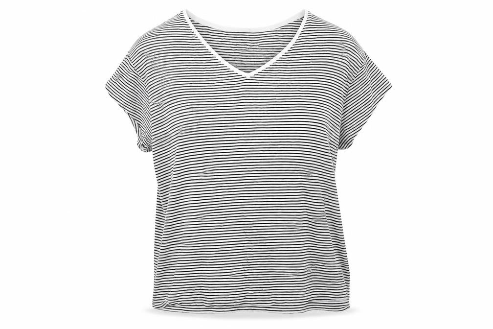 Marks & Spencer Women Black White Striped V-Neck T-Shirt Size 22