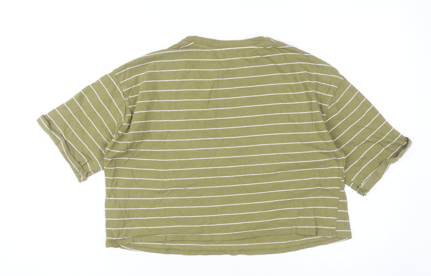 Forever 21 Womens Green Striped Cropped T-Shirt Size M