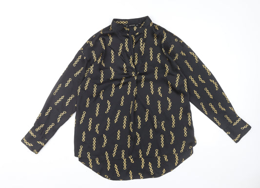Zara Basic Women’s Black Gold Chain Print Blouse XS Long Sleeve