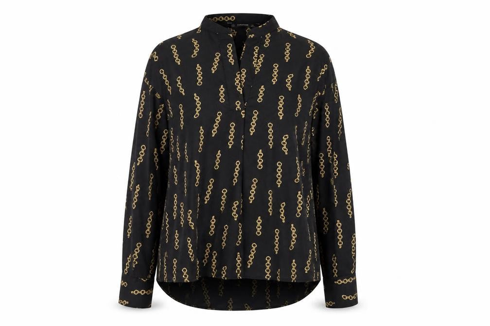 Zara Basic Women’s Black Gold Chain Print Blouse XS Long Sleeve