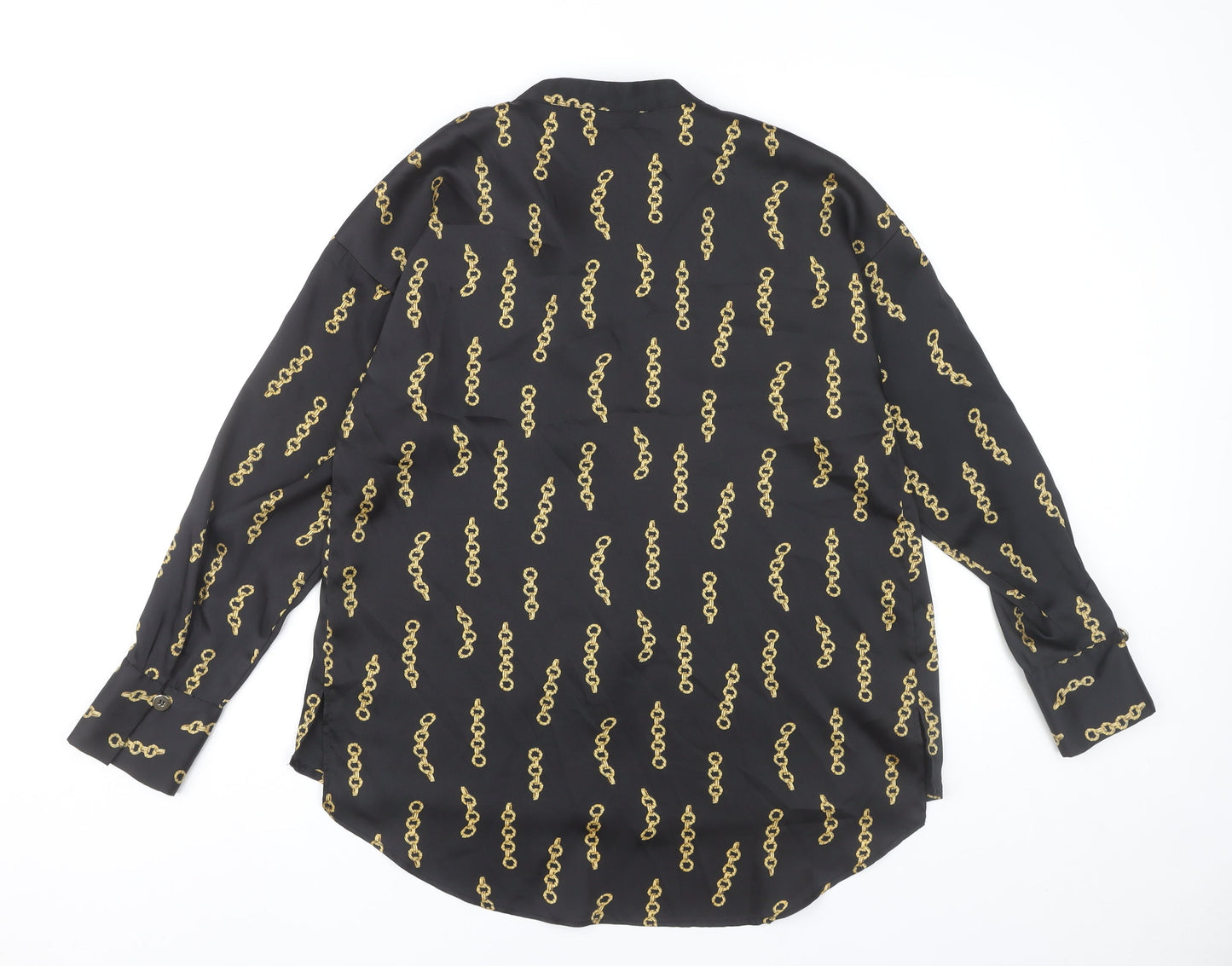 Zara Basic Women’s Black Gold Chain Print Blouse XS Long Sleeve