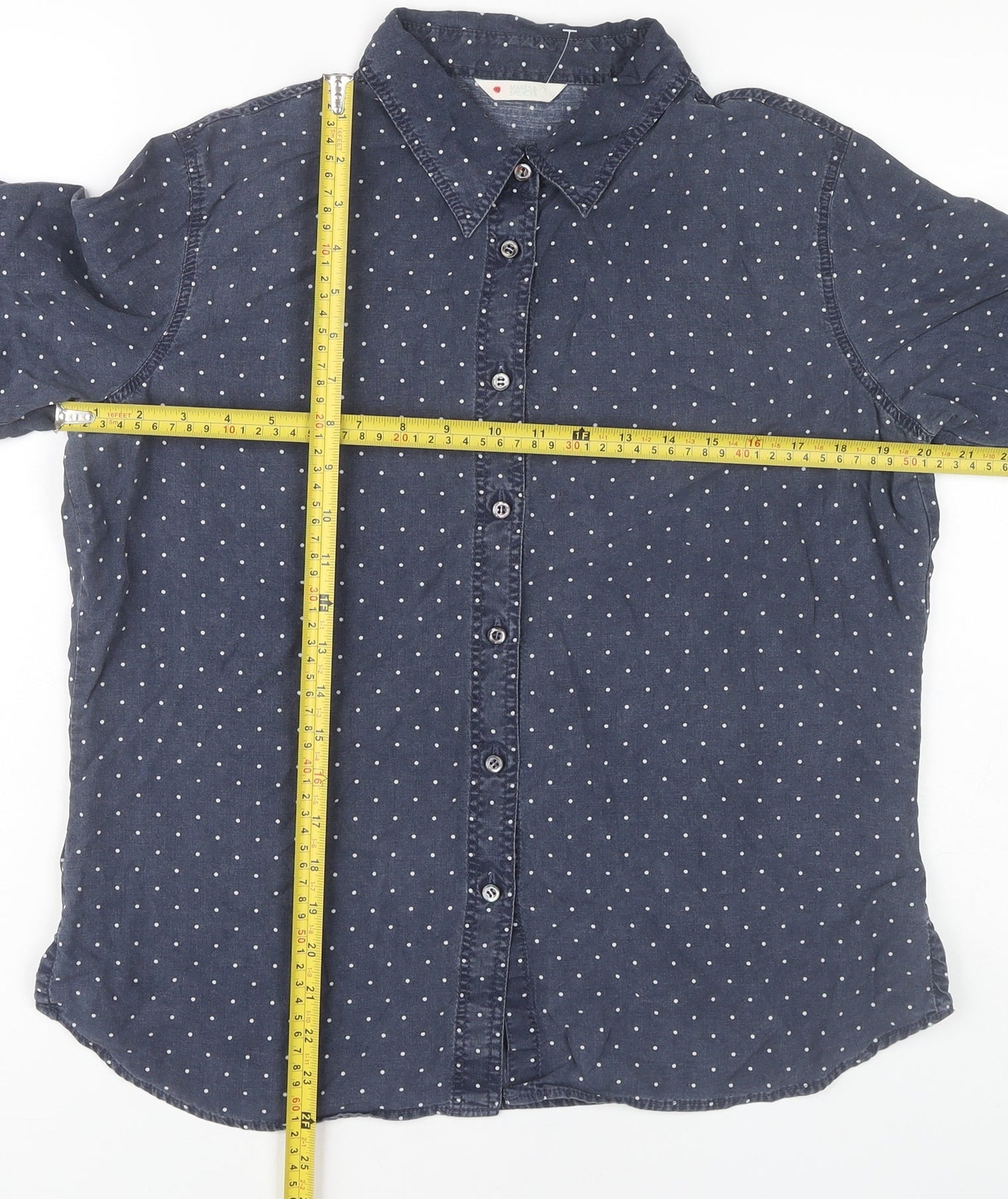 Marks and Spencer Women Blue Polka Dot Button-Up Shirt UK 14