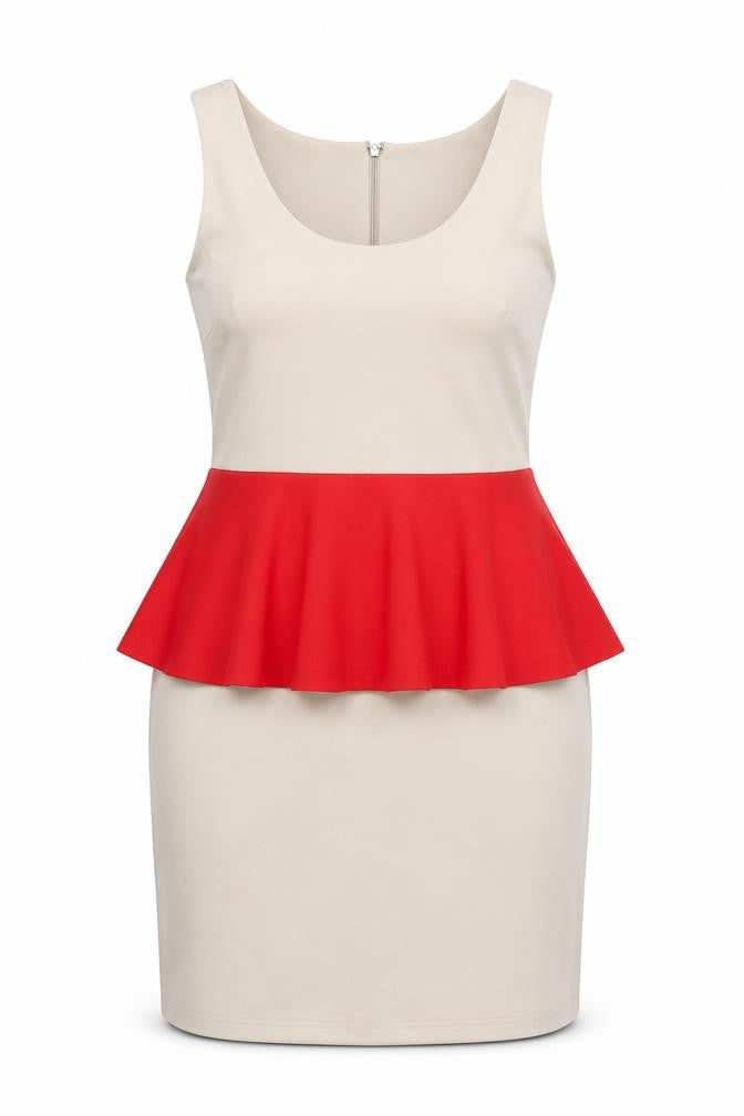 New Look Women’s Beige Red Peplum Bodycon Dress Size 14
