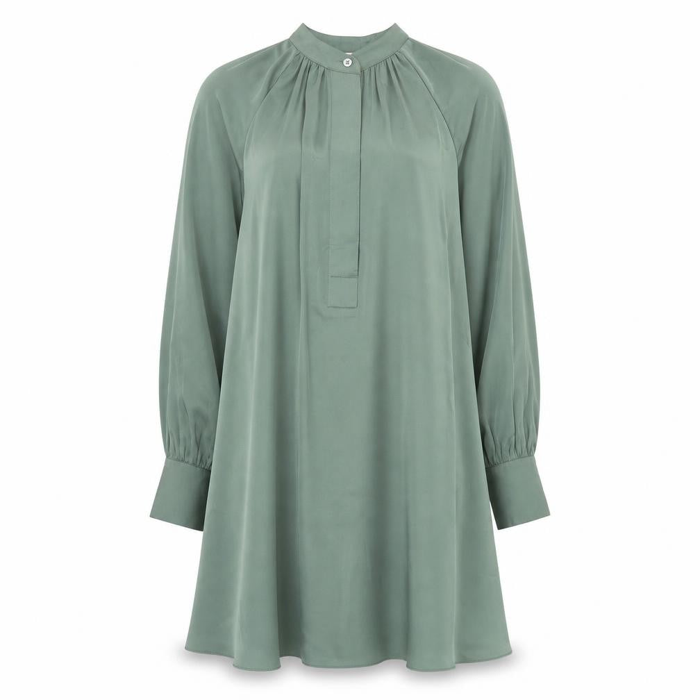H&M Women Green Shift Dress XS Long Sleeve Polyester Knee Length