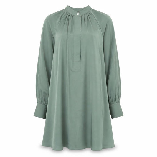 H&M Women Green Shift Dress XS Long Sleeve Polyester Knee Length