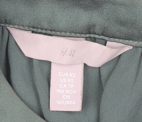 H&M Women Green Shift Dress XS Long Sleeve Polyester Knee Length