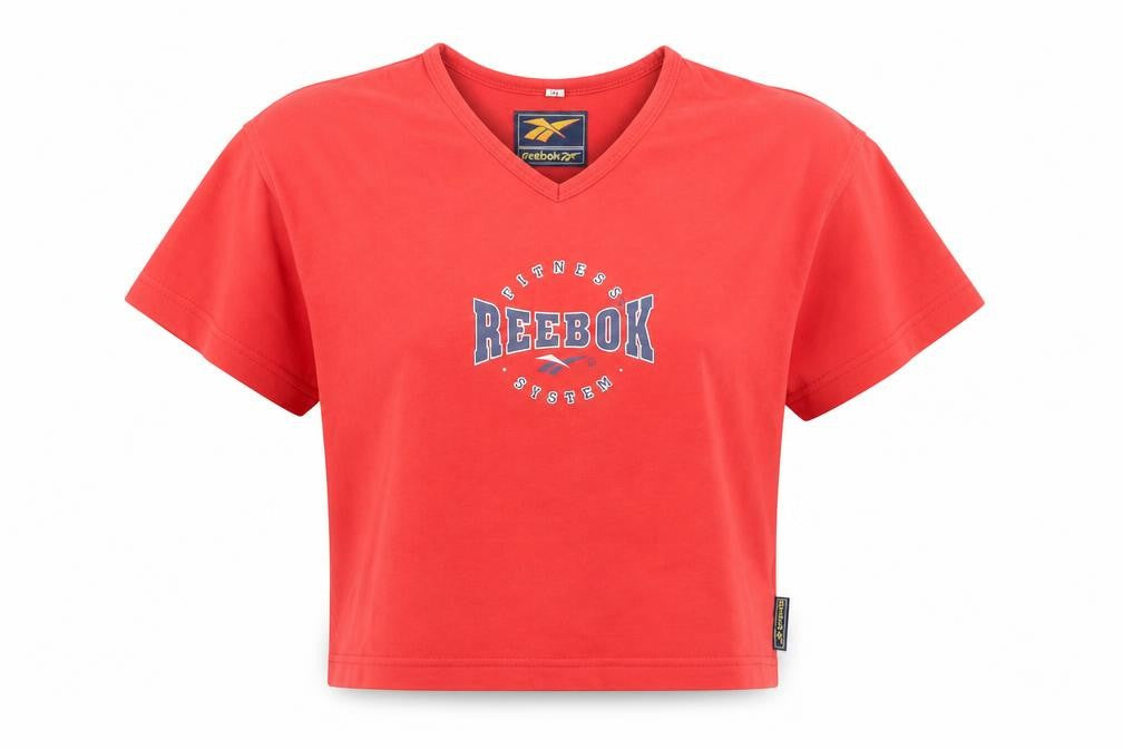 Reebok Womens Red Cropped V-Neck T-Shirt Size 12 Sports Style