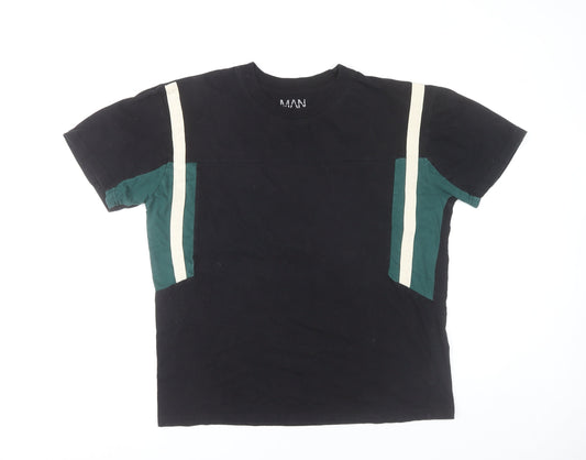 BoohooMAN Men’s Black Green White Colourblock Cotton T-Shirt Size S