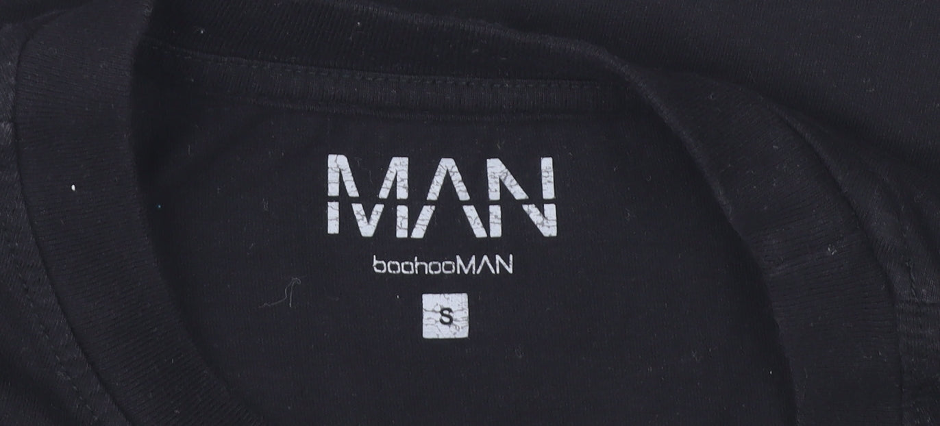 BoohooMAN Men’s Black Green White Colourblock Cotton T-Shirt Size S