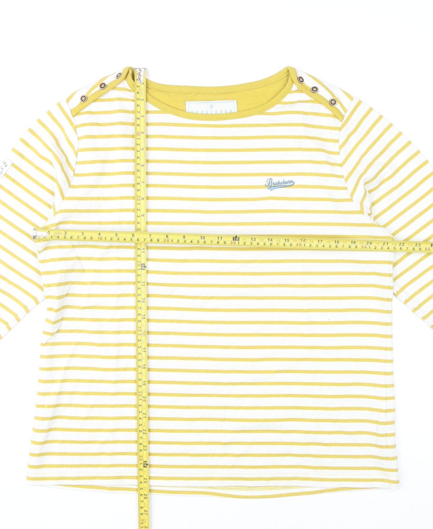 Brakeburn Womens Yellow Striped Nautical Cotton Blend Long Sleeve T-Shirt Size 14