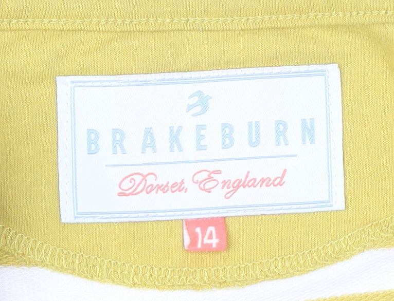 Brakeburn Womens Yellow Striped Nautical Cotton Blend Long Sleeve T-Shirt Size 14