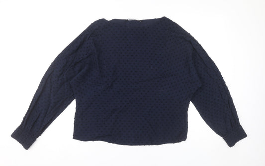 Zara Womens Blue Polka Dot Long Sleeve Tunic Blouse Size S