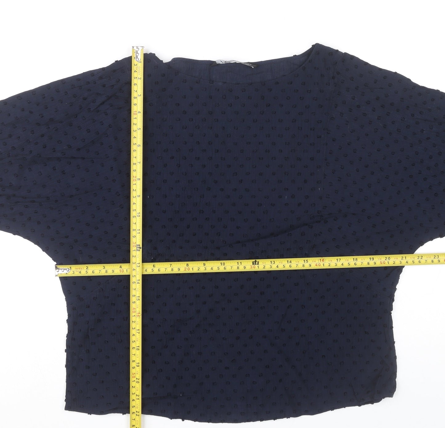 Zara Womens Blue Polka Dot Long Sleeve Tunic Blouse Size S