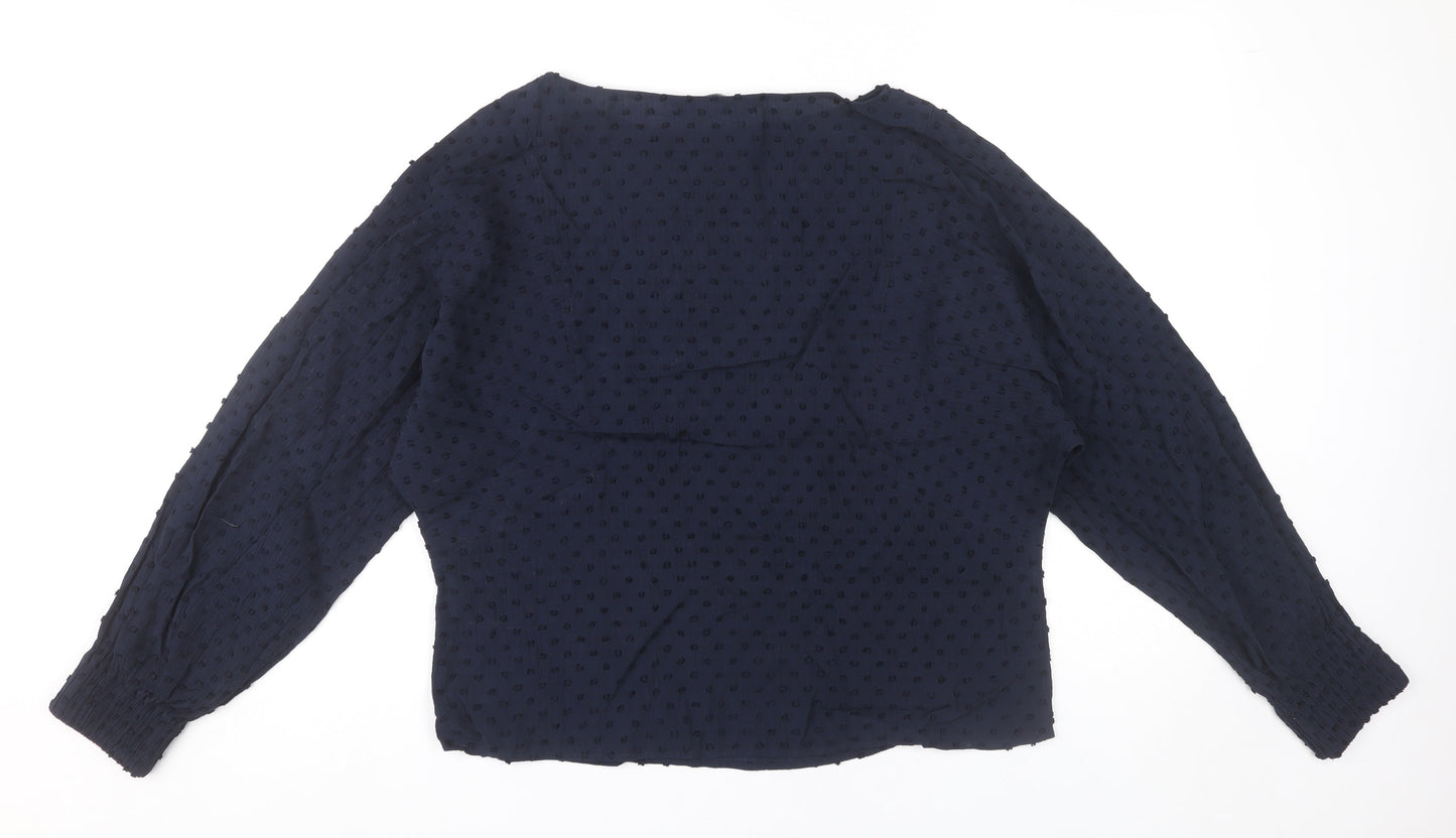 Zara Womens Blue Polka Dot Long Sleeve Tunic Blouse Size S