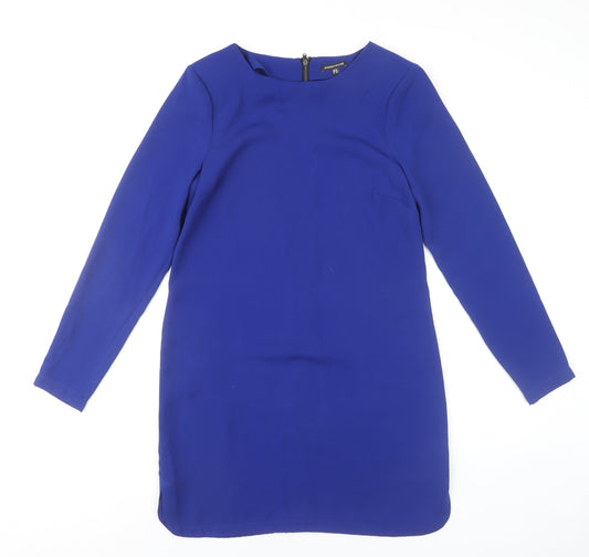 Warehouse Women’s Blue Shift Dress Size 10 Long Sleeve Zip Back