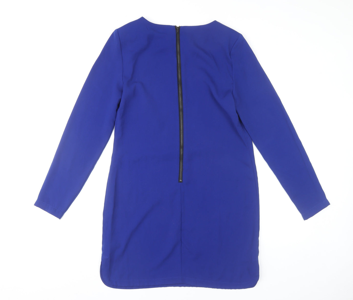 Warehouse Women’s Blue Shift Dress Size 10 Long Sleeve Zip Back
