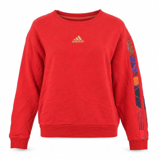 Adidas Women Red Sweatshirt UK 12 Crew Neck Graphic Print Cotton