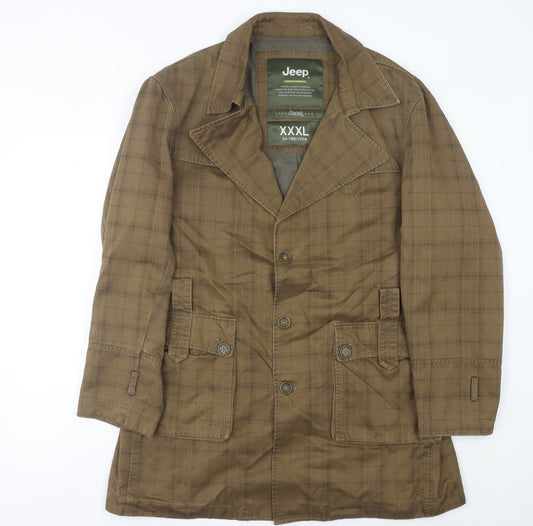 Jeep Men's Brown Check Cotton Overcoat L Regular Fit Casual