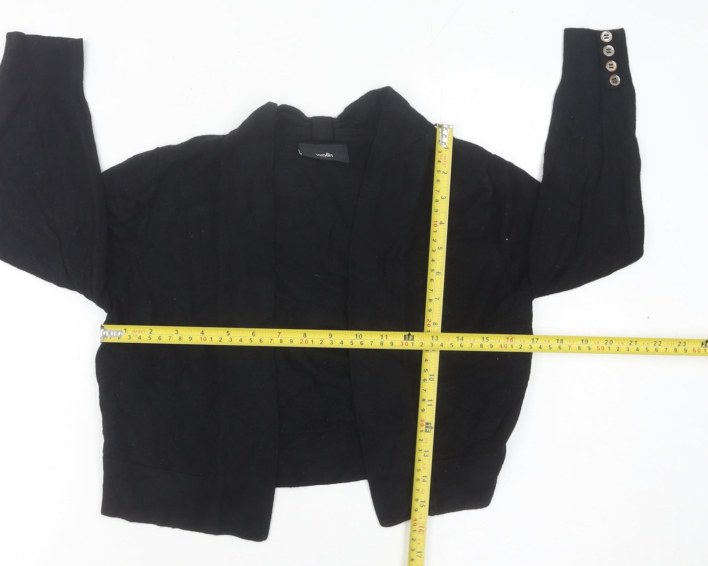 Wallis Women’s Black Collared Open Cardigan Size S Knit Long Sleeve