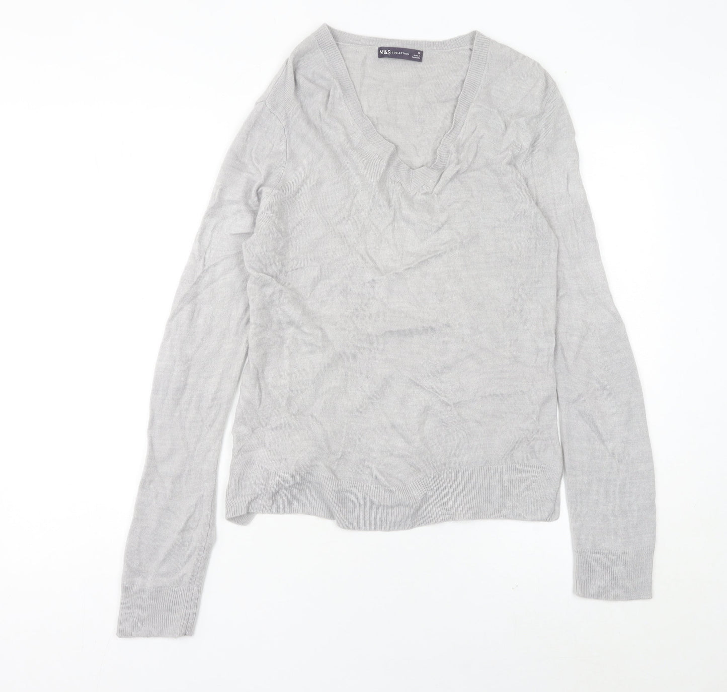 Marks and Spencer Women’s Grey V-Neck Jumper Size 12 Acrylic Knit