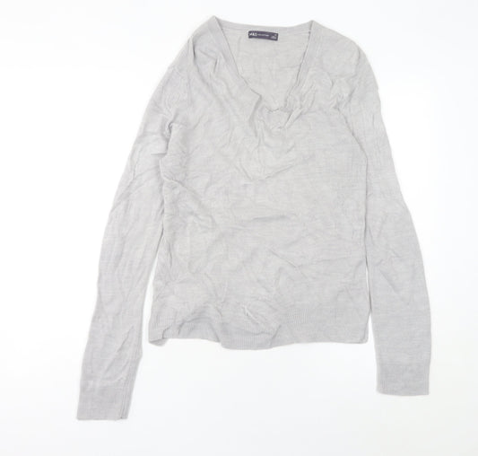 Marks and Spencer Women’s Grey V-Neck Jumper Size 12 Acrylic Knit