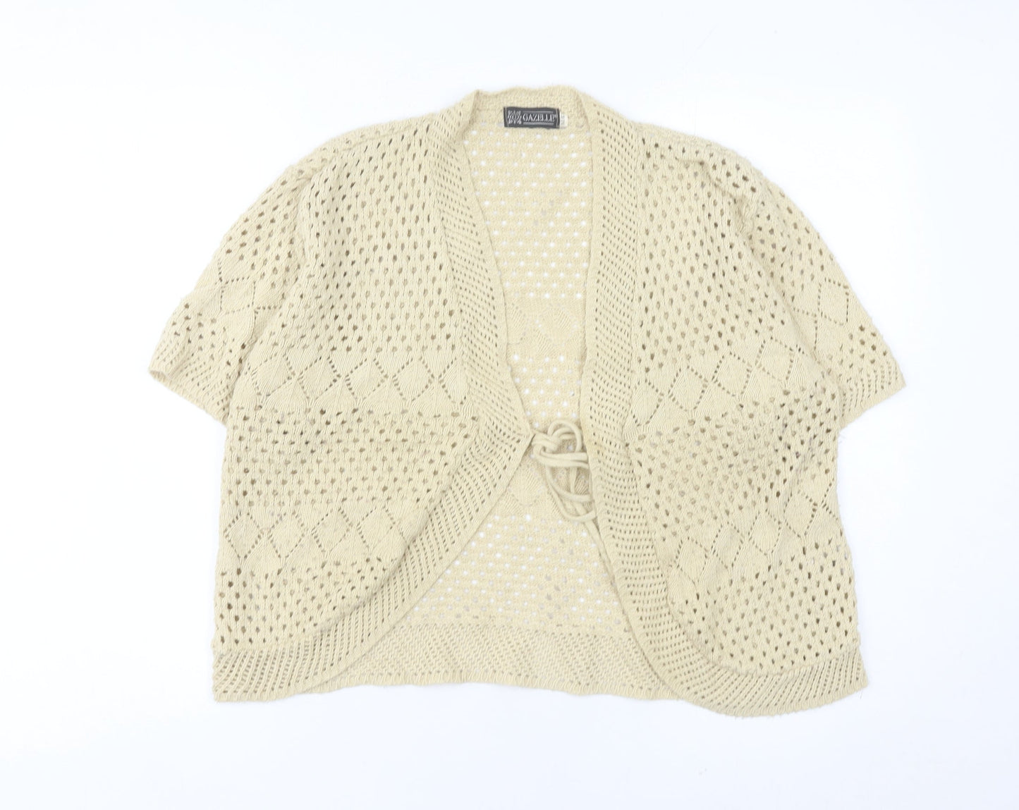 Gazelle Womens Beige Open Knit Cardigan M Short Sleeve V Neck