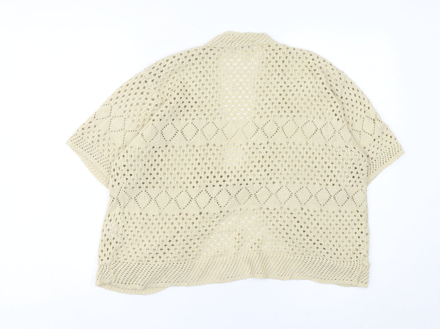 Gazelle Womens Beige Open Knit Cardigan M Short Sleeve V Neck