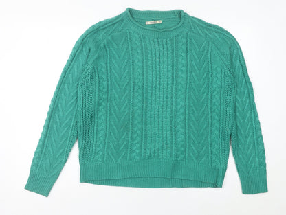 Pull&Bear Womens Green Cable-Knit Acrylic Jumper Size S