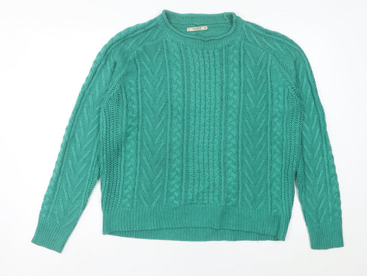 Pull&Bear Womens Green Cable-Knit Acrylic Jumper Size S