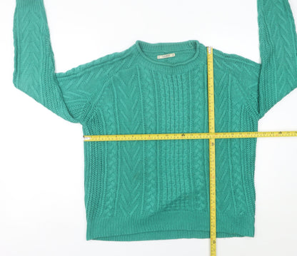 Pull&Bear Womens Green Cable-Knit Acrylic Jumper Size S