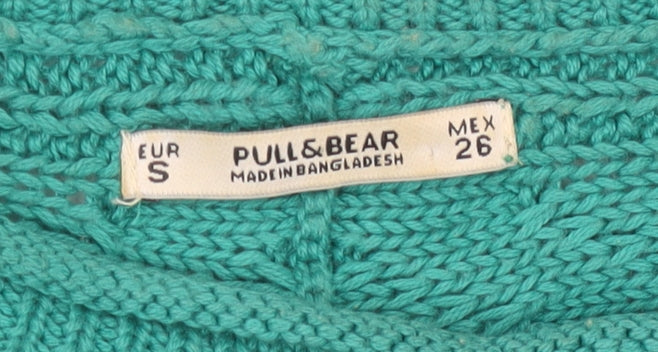 Pull&Bear Womens Green Cable-Knit Acrylic Jumper Size S