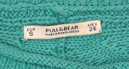 Pull&Bear Womens Green Cable-Knit Acrylic Jumper Size S