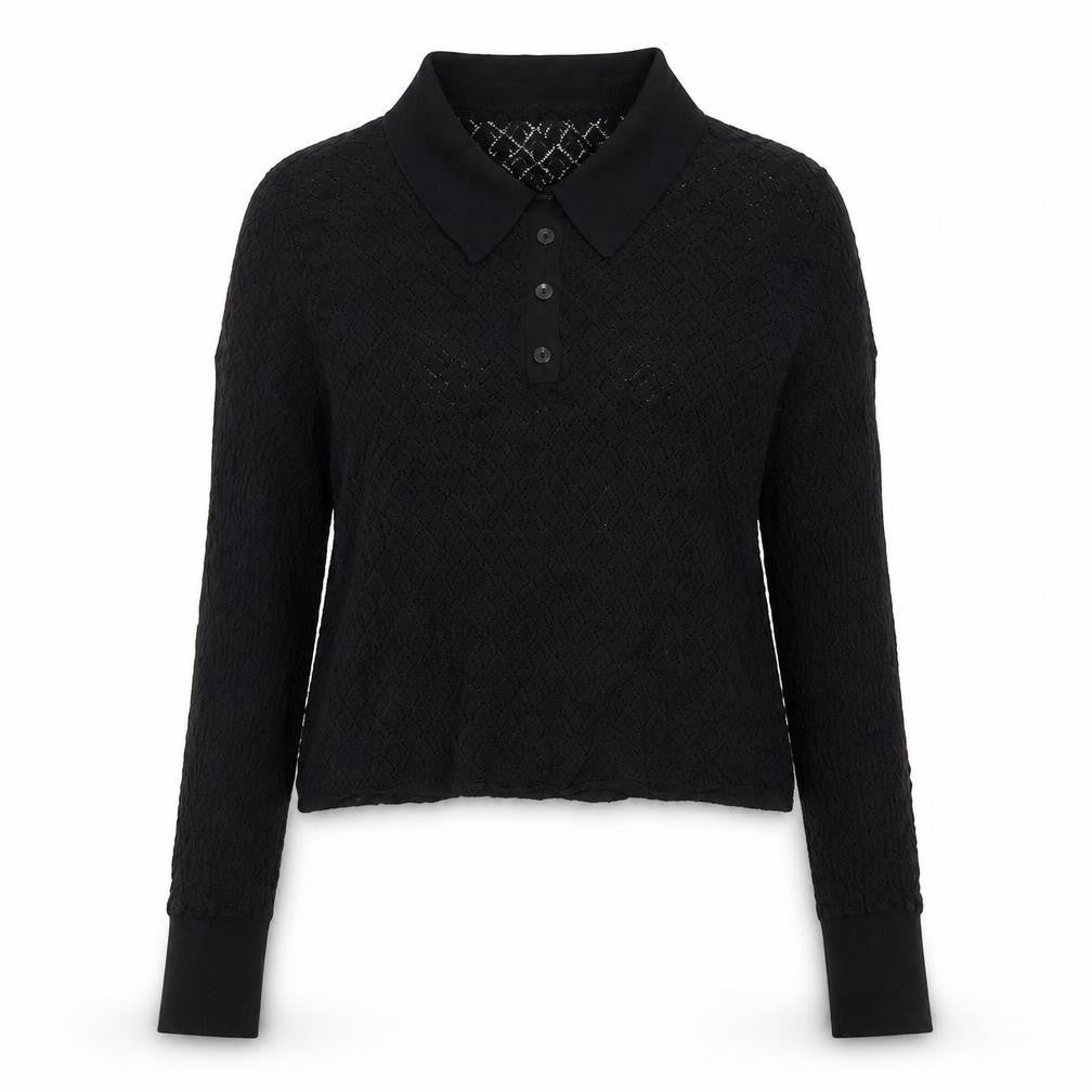 Zara Womens Black Collared Knit Button-Up Cropped Top Size 12