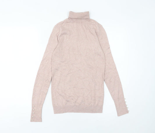 Zara Women Beige Slim Fit Roll Neck Knit Jumper Size S
