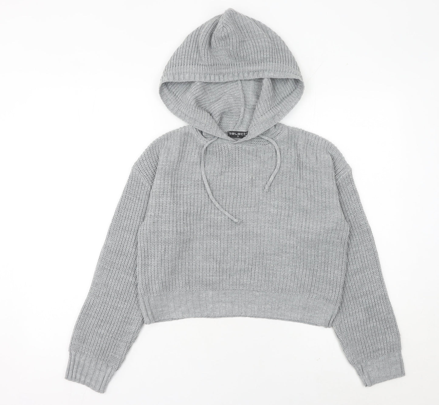 Select Womens Grey Chunky Knit Hooded Pullover Jumper Size S