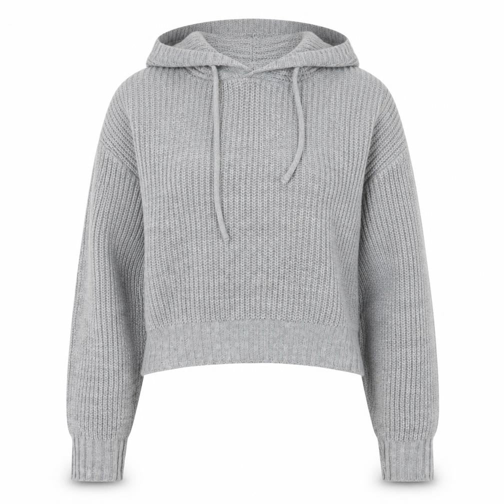 Select Womens Grey Chunky Knit Hooded Pullover Jumper Size S