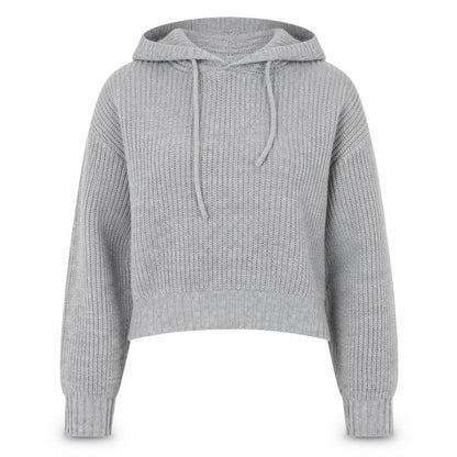 Select Womens Grey Chunky Knit Hooded Pullover Jumper Size S