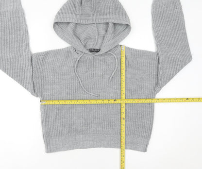 Select Womens Grey Chunky Knit Hooded Pullover Jumper Size S