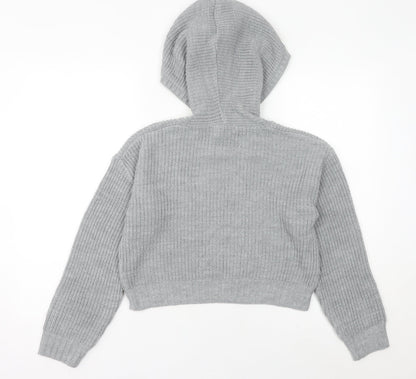 Select Womens Grey Chunky Knit Hooded Pullover Jumper Size S