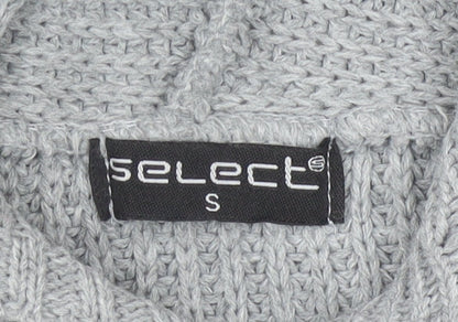 Select Womens Grey Chunky Knit Hooded Pullover Jumper Size S