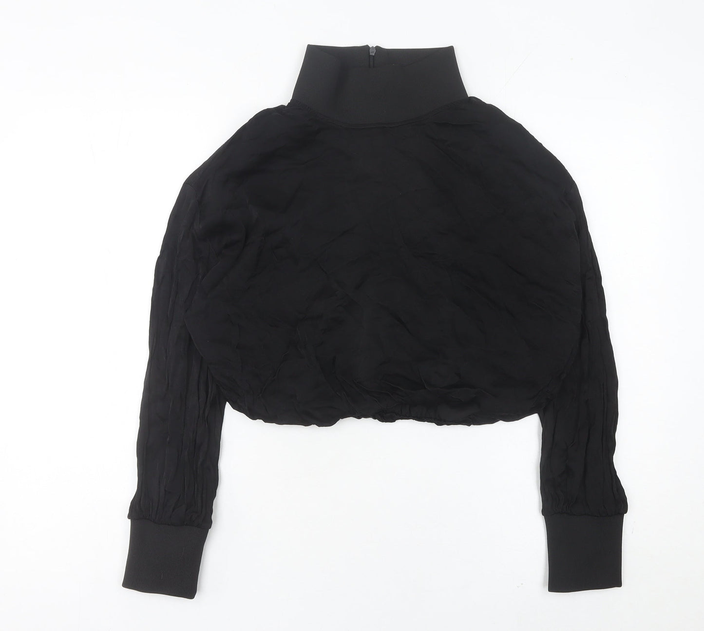Zara Women Black Cropped Blouse High Neck Long Sleeve M