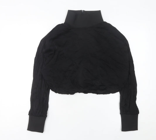 Zara Women Black Cropped Blouse High Neck Long Sleeve M