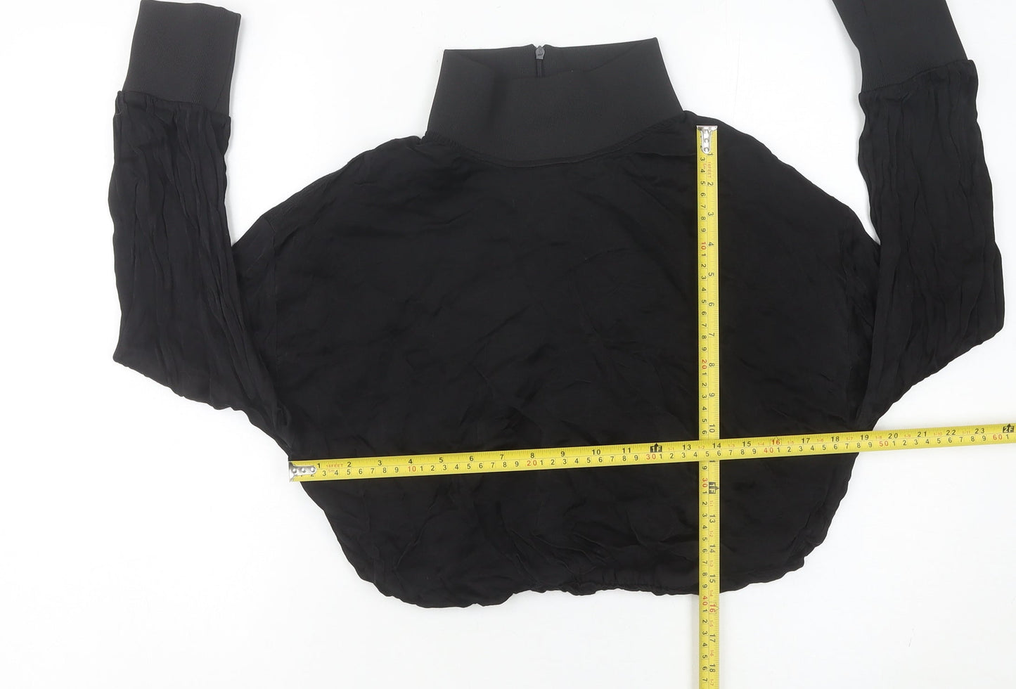 Zara Women Black Cropped Blouse High Neck Long Sleeve M